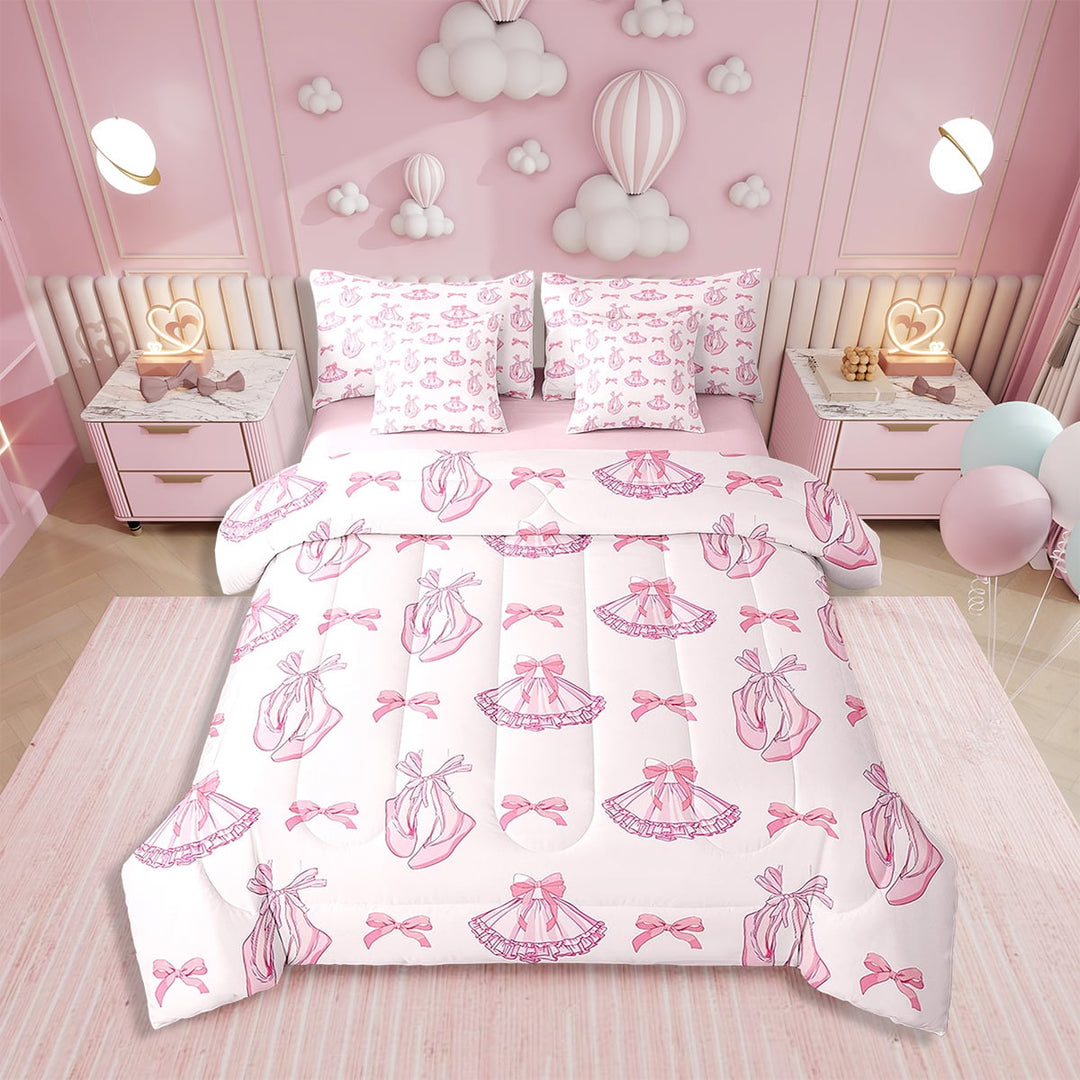 Erosebridal Pink Bowknots Comforter Set Twin Size 7 Pieces Comforters Cute Dancing Ballet Bedding Set Princess Style Bed Set Bed in a Bag with Comforter,Sheets,Pillowcases &amp; Cushion Covers