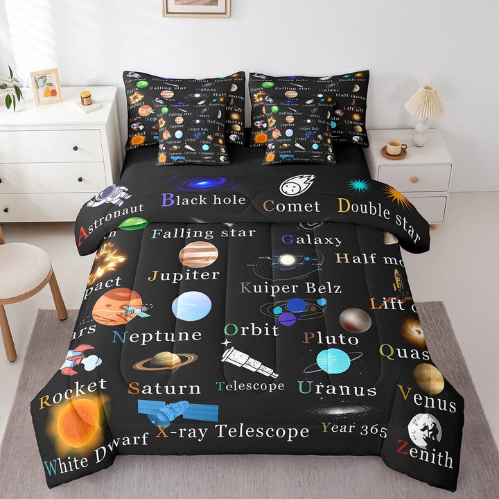 Erosebridal 3D Planet Bedding Sets Queen Size, Psychedelic Galaxy Comforter Sets with Sheets, Outer Space Decor, Reversible 7-Piece