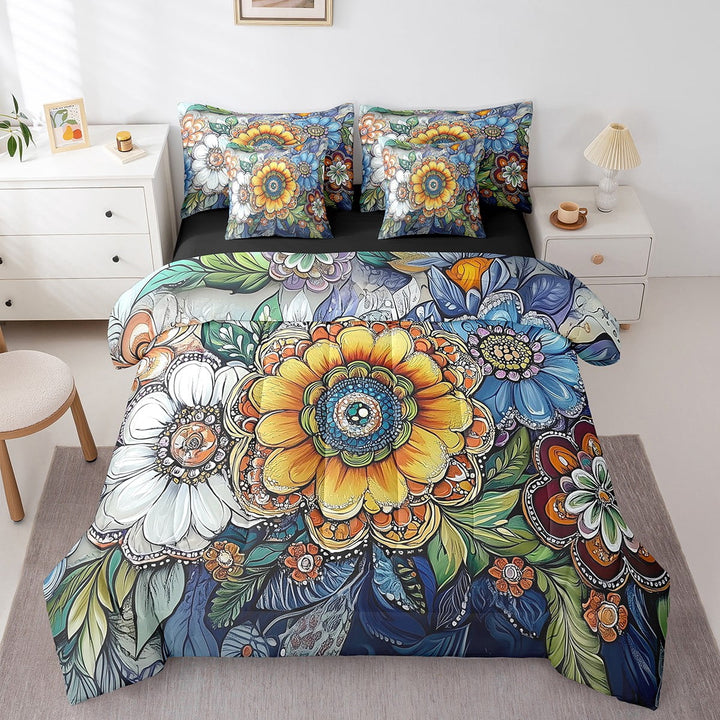 Erosebridal Floral Flower Bedding Sets King Size,Botanical Theme Bed in a Bag King size,Super Cozy Reversible Bedding King Size,Vintage Decoration,7 Pieces