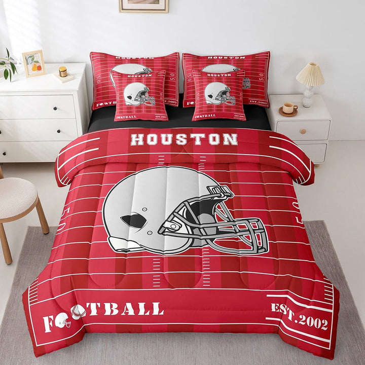 Erosebridal Houston Bed in a Bag Twin Size,Sports Theme Bed Set,Football City Bedding Twin Size For Boys Kids,Microfiber Bedroom Decoration Reversible,7 Pieces