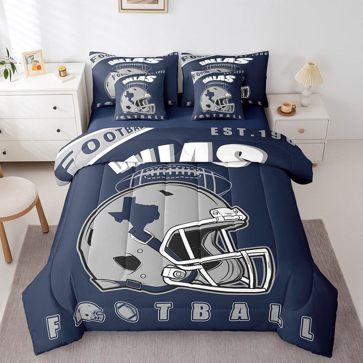 Erosebridal Football City Bed in a Bag, Soccer Sport Bed Set, Navy Reversible Comforter Sets, Microfiber Bedroom Decoration, 7-Piece