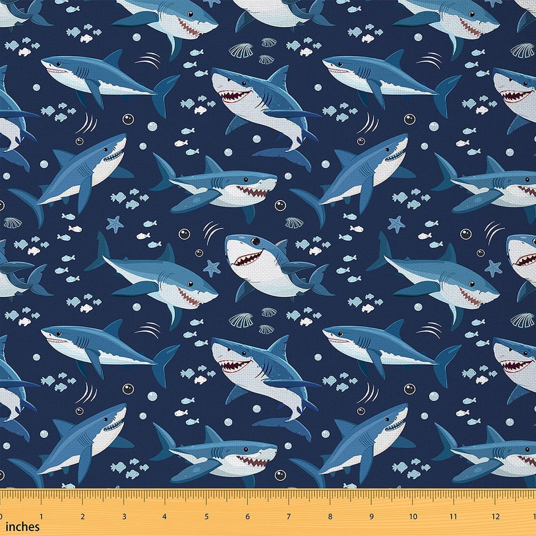 Manfei Sea Shark Sewing &amp; Crafting Fabric (3 Yards) for Boys Girls, Marine Wildlife Animal Home Decor Fabric by the Yard, Ocean Fish DIY Fabric
