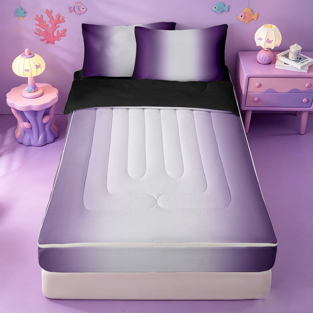 meiyoeat purple White Gradient Zipper Full Size Comforter Sets with Fitted Sheet and 2 Pillowcases,Modern Minimalist Geometric Lines Zipper Bedding Set,Reversible,4-Piece