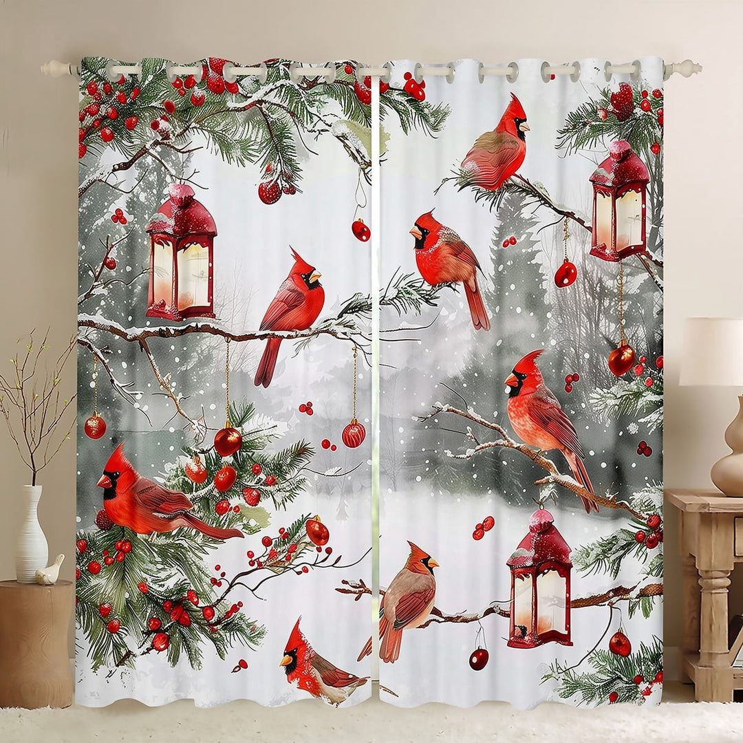 Manfei Xmas Cardinal Bird Curtains Pack of 2 (42x84 Each),Red Berry Curtains Blackout,Merry Christmas Bedroom Curtains For Boys,Super Cozy Room Decor