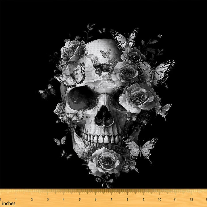 Castle Fairy Abstract Skull Fabric by the Yard 5 Yards for Teens,Gothic Style Fabric for Sewing,Happy Halloween Home Decor Fabric by the Yard,Breathable Home Decor