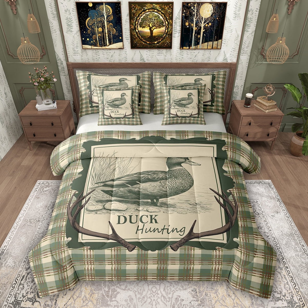 Erosebridal Duck Hunting Bedding Comforter Set, Rustic Farmhouse Queen Bedding Sets, Gray Reversible, 7 Pieces