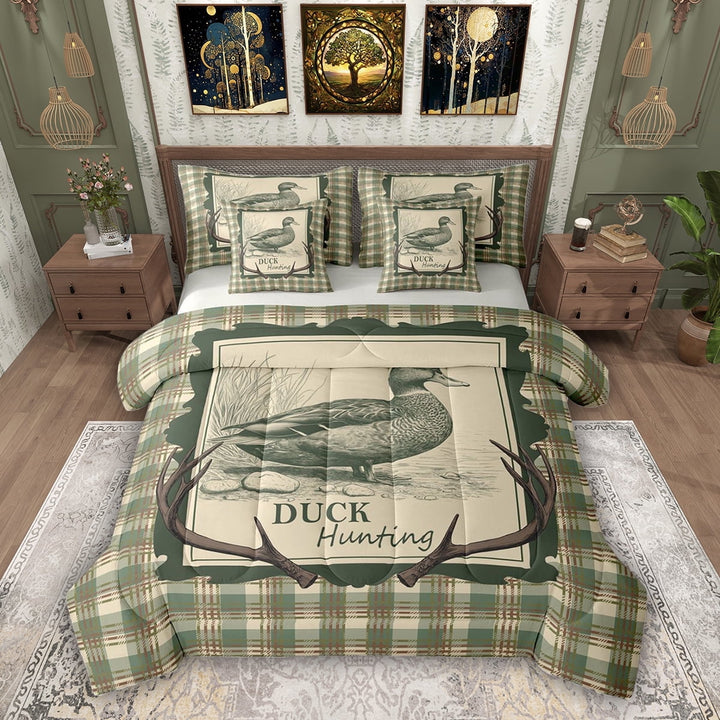 Erosebridal Duck Hunting Bedding Comforter Set, Rustic Farmhouse Queen Bedding Sets, Gray Reversible, 7 Pieces