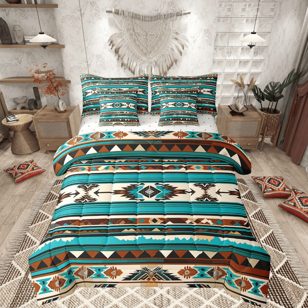Erosebridal Western Twin Size Bedding Set for Boys, Aztec Bed Sets,Triangle Southwestern Girls Bad in a Bag, Vintage Stripes Comforter, 7 Piece
