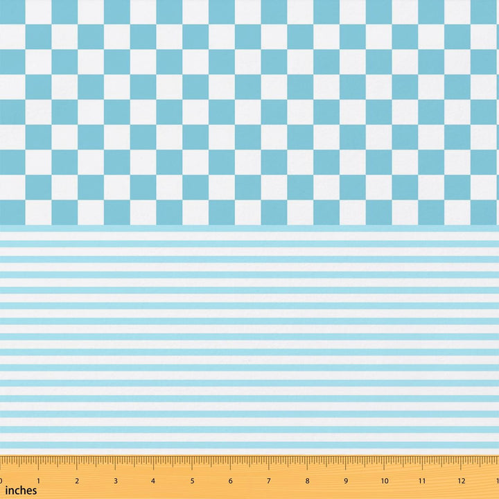 Manfei Geometric Patchwork Fabric by the Yard 1 Yard, Minimalist Checkered Home Decor Fabric by the Yard, Sky Blue