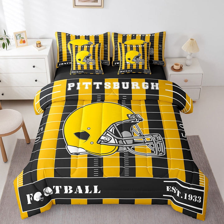 Erosebridal American Football Gamer Bed in a Bag Twin Size,Rugby City Bed Set,New York Bedding Twin Size For Boys,Lightweight Bedroom Decor Reversible,7 Pieces