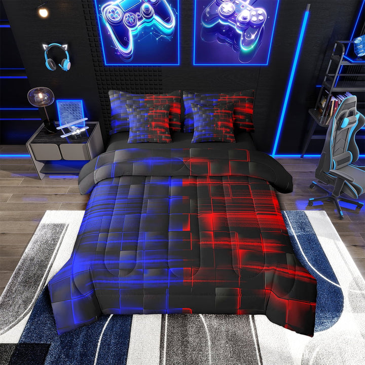 Erosebridal Red and Blue Comforter Set With Sheets7 piece Twin Size Geometric Bed in a Bag Geometry Strip Lines Bedding Set Abstract Art Bed Set with Comforter,Sheets,Pillowcases