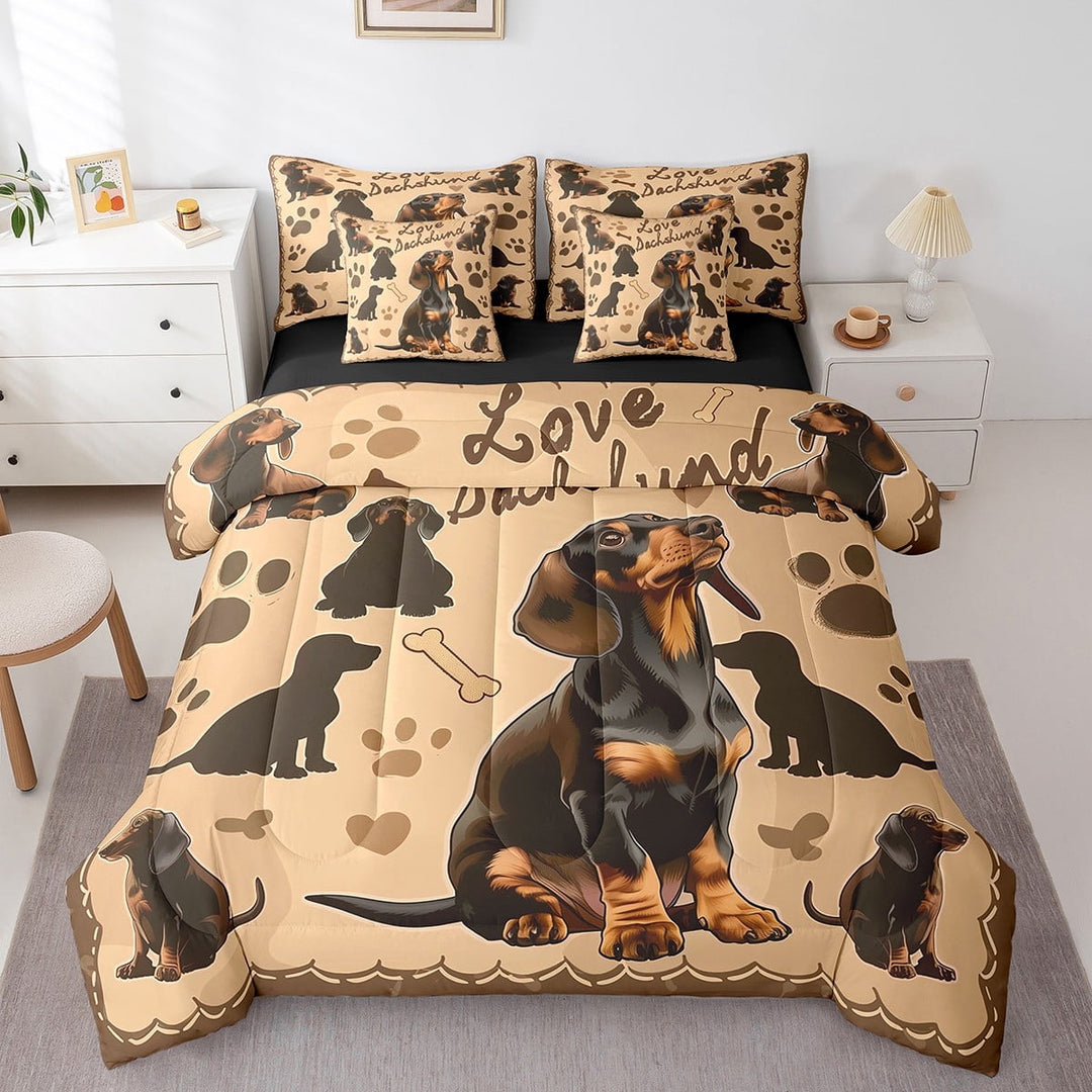 Erosebridal Dachshund Dog Bedding Sets Twin Size,Bone Paw Prints Comforter Sets with Sheets,Animal Decor,Reversible,7pcs