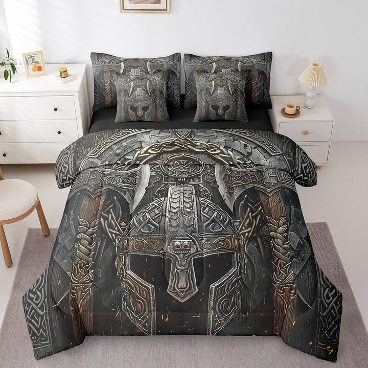 Erosebridal Ancient Viking Bedding Queen Size,Viking Warrior Bedding Sets Queen Size,Nordic Tribe Comforter Sets with Sheets,Super Cozy Mythology Room Decoration,Reversible,7 Pieces