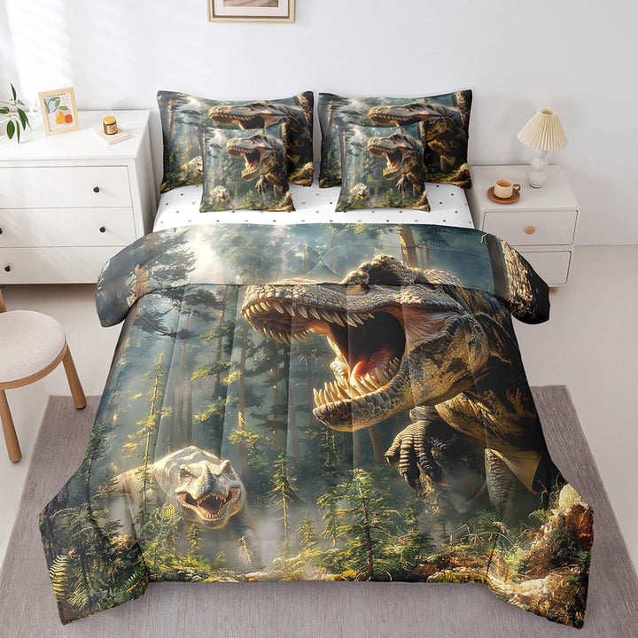 7 Piece Dinosaur Comforter Set With Sheets Full 3D Dino Bed In A Bag,Jungle Animal Wildlife Bedding Set Dinosaur Room Decor s,Dinosaur Bed Set Room Decor