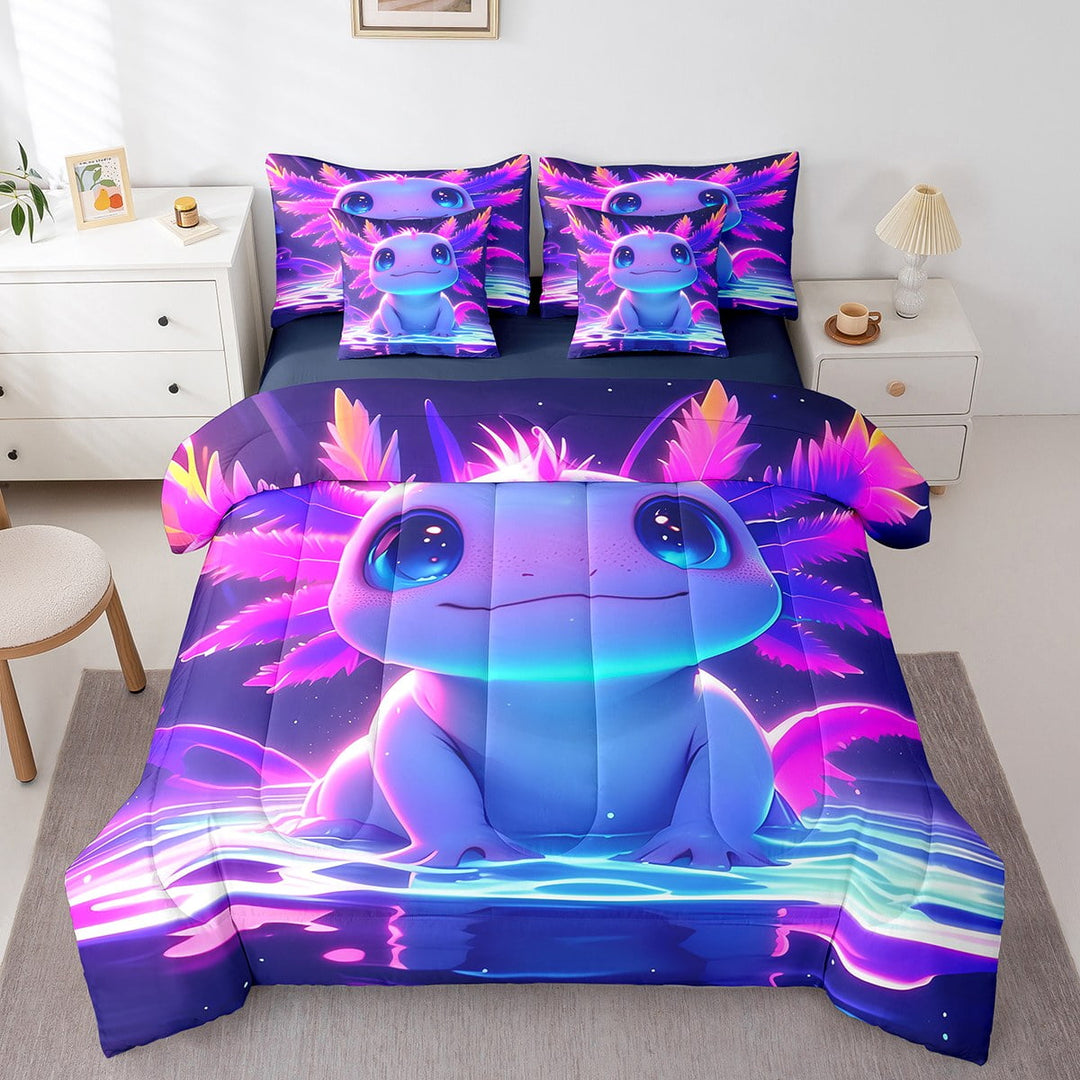 Erosebridal 3D Axolotl Bedding Full Size, Dreamy Animal Bed in a Bag Full size, Kawaii Cartoon Reversible Bed Set, Super Cozy Room Decor, 7 Pieces