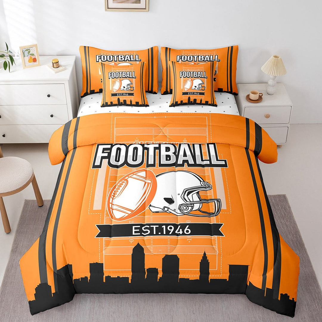 Erosebridal Sport Football Bedding Sets Twin Size,Stripes Comforter Sets with Sheets,Room Decorative,Reversible,Breathable,7-Piece