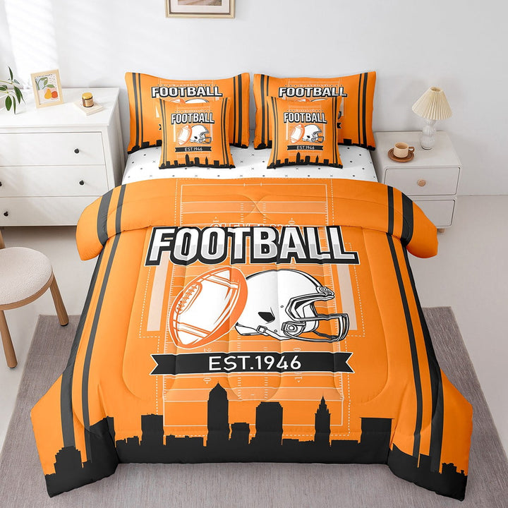 Erosebridal Sport Football Bedding Sets Twin Size,Stripes Comforter Sets with Sheets,Room Decorative,Reversible,Breathable,7-Piece