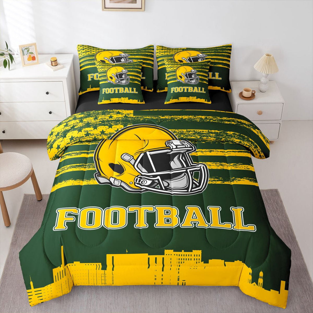 Erosebridal Sports Theme Bedding Sets Twin Size,American Football Comforter Sets with Sheets,Green Bay Bed in a Bag Twin Size For Kids Boys,Microfiber Bedroom Decorative Reversible,7-Piece