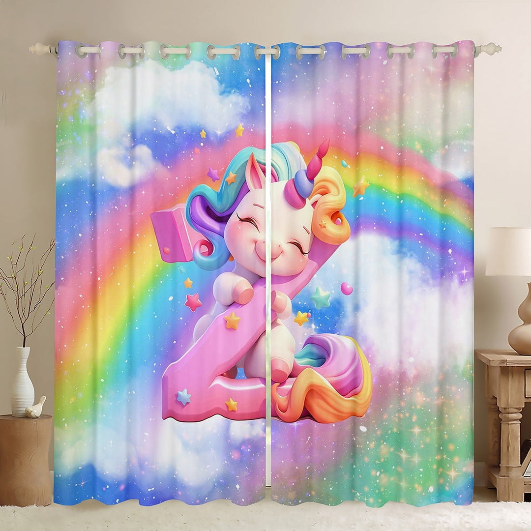Erosebridal Cartoon Unicorn Curtains and Drapes (42x63), Glitter Rainbow 30%-50% Blackout Curtains for Bedroom, Monogrammed Z Curtains for Living Room, Window Curtains Room Decor