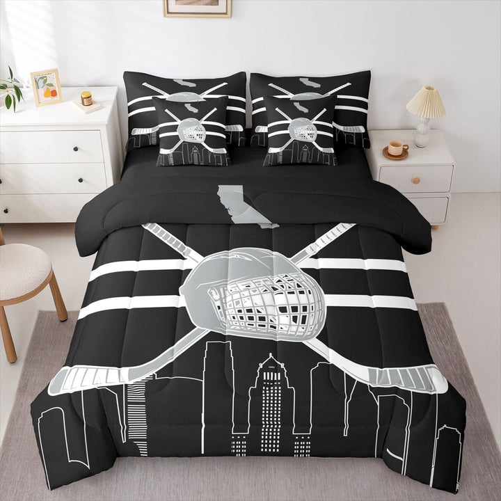Erosebridal Twin Comforter Set - 7 Pieces Hockey Bedding Sets Twin Bed in a Bag with Reversible Winter Sports Bed Set,Comforter, Sheets, Pillowcases &amp; Shams,Los Angeles