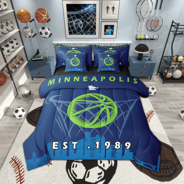 7 Pcs Comforter Set Twin Size,Basketball Bed in a Bag with Flat Sheet and Fitted Sheet and Adults,Sports Bedding Set with Pillowcase and Sham,Minneapolis