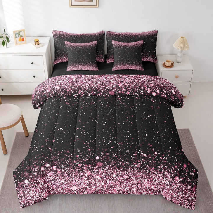 Erosebridal Sequin Print Bed in a Bag Full size,Sparkle Glitter Bed Set,Breathable Reversible Bedding Full Size,Bling Room Decorative,7-Piece