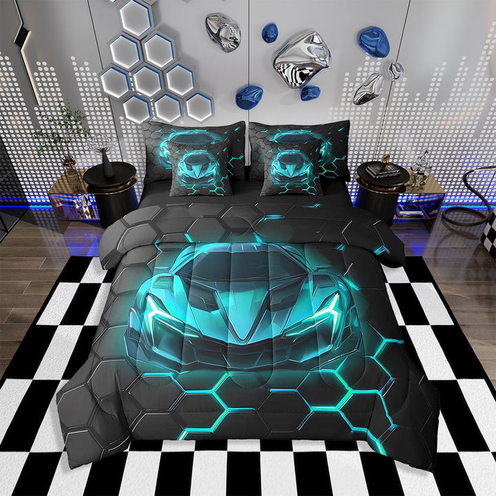 Erosebridal 7 Pieces Bed in a Bag Twin Bedding Set with Sheets,Race Car Comforter Sets for All Season,1 Comforter,2 Cushion Cases,1 Flat Sheet,1 Fitted Sheet,2 Pillowcases