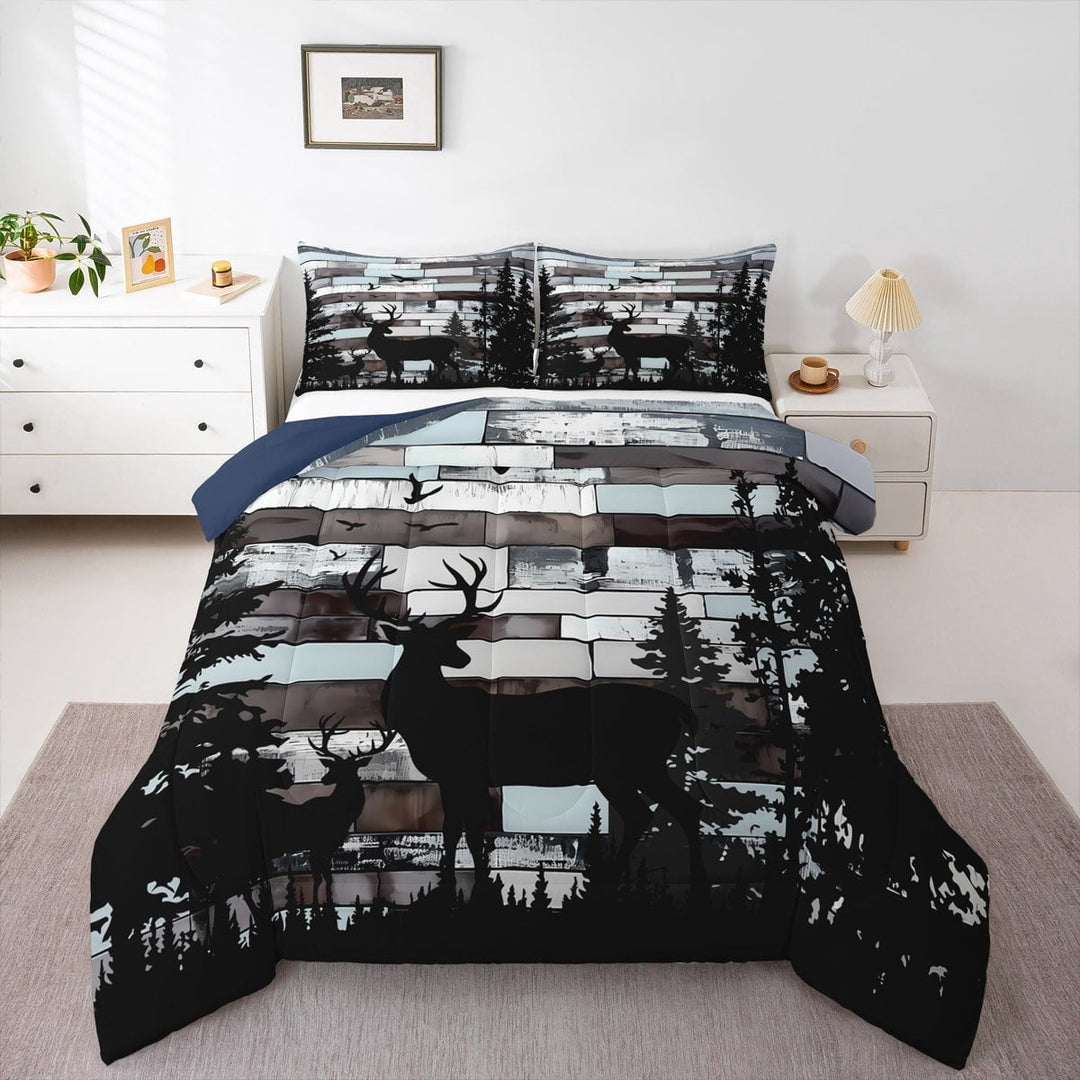 Erosebridal Safari Deer Comforter Sets Twin Size,Wildlife Animal Comforters &amp; Duvets,Retro Pine Tree Bedding Twin Comforter Set,Ultra Soft Bedroom Decorative Reversible,2pcs