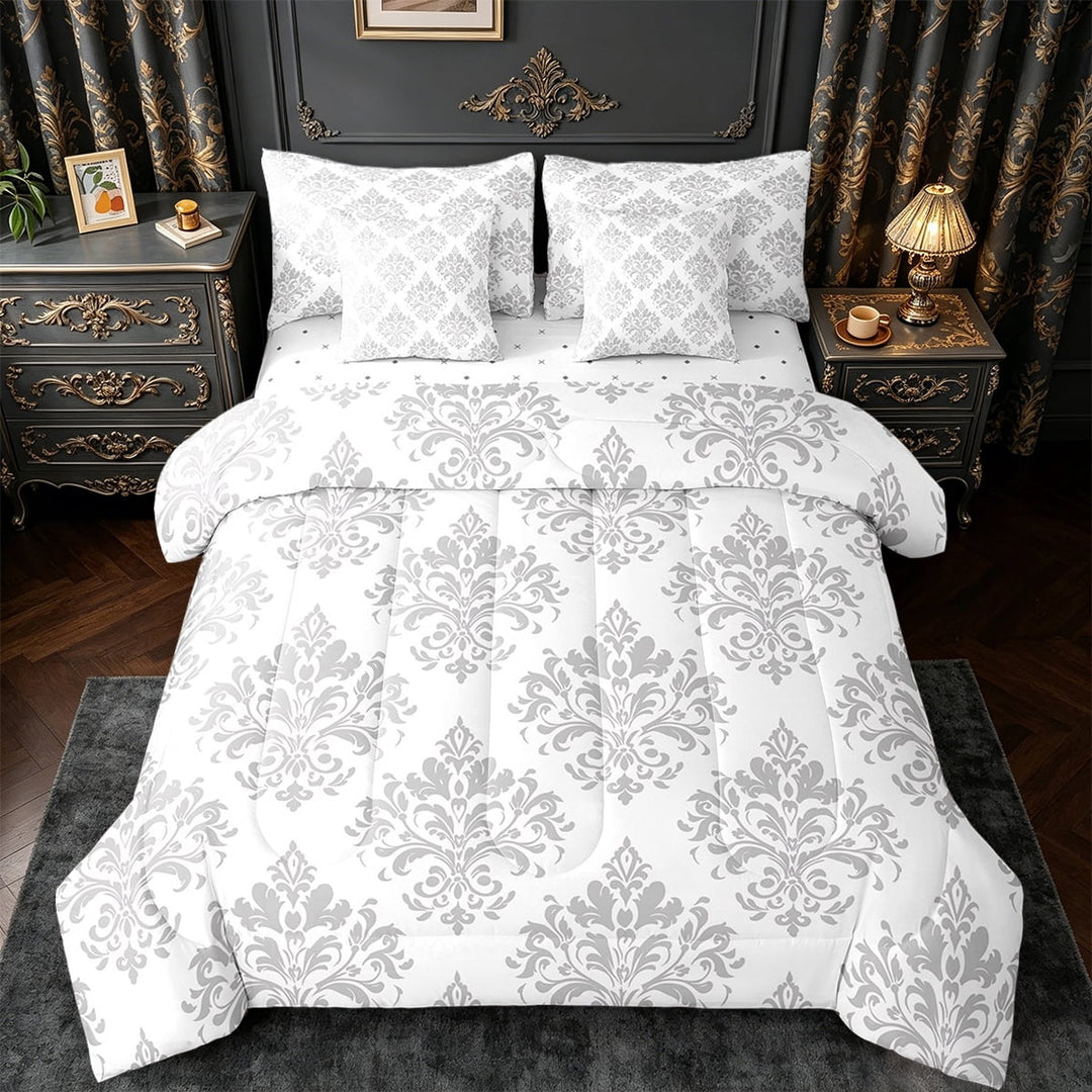 Erosebridal Vintage Dasmark Floral Bed in a Bag Twin Size,Retro Gothic Theme Bed Set,Wilver Jacquard Design Bedding Twin Size,Microfiber Bedroom Decoration Reversible,7 Pieces