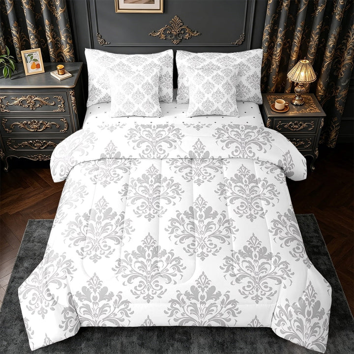 Erosebridal Vintage Dasmark Floral Bed in a Bag Twin Size,Retro Gothic Theme Bed Set,Wilver Jacquard Design Bedding Twin Size,Microfiber Bedroom Decoration Reversible,7 Pieces