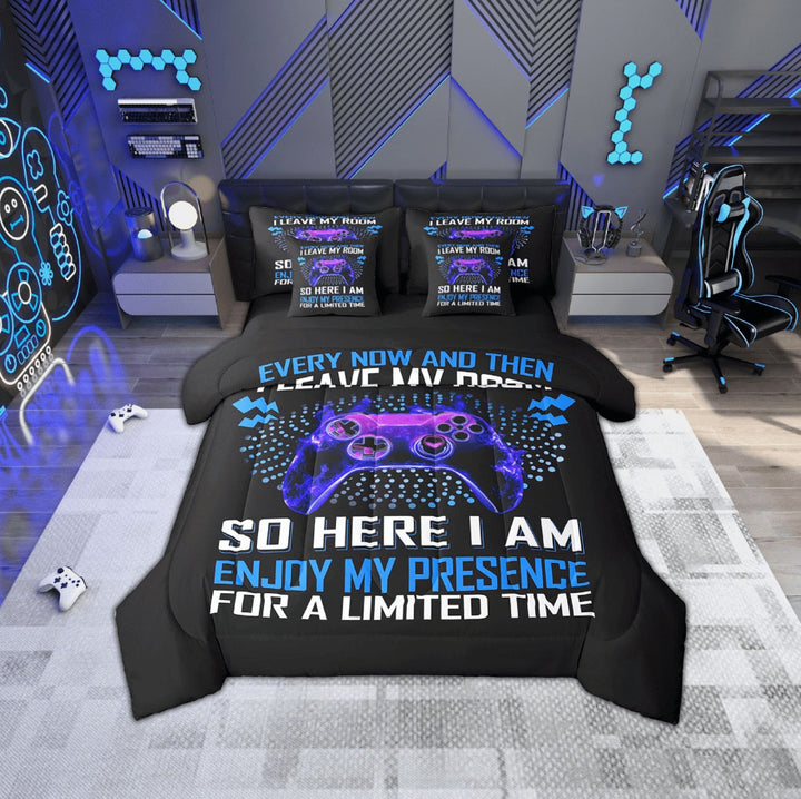 Erosebridal Video Game Bedding Sets Twin Size,Polka Dots Comforter Sets with Sheets,Black Blue Bed in a Bag Twin size,Microfiber Male Bedroom Decor,Reversible,7-Piece