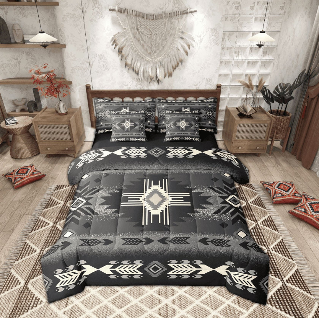 Erosebridal Hippie Aztec Bedding Sets Twin Size,Bohemian Theme Comforter Sets with Sheets,Lightweight Reversible Bed in a Bag Twin size,Tribal Room Decorative,7pcs