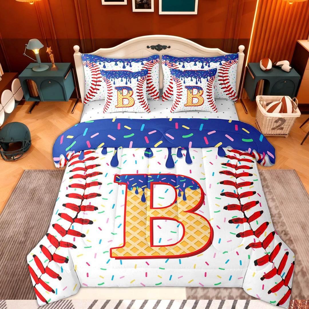 Erosebridal Orange Monogrammed D Twin Bedding Sets 7-Piece, Sport Baseball Bedding Comforter Set, Kids Boys