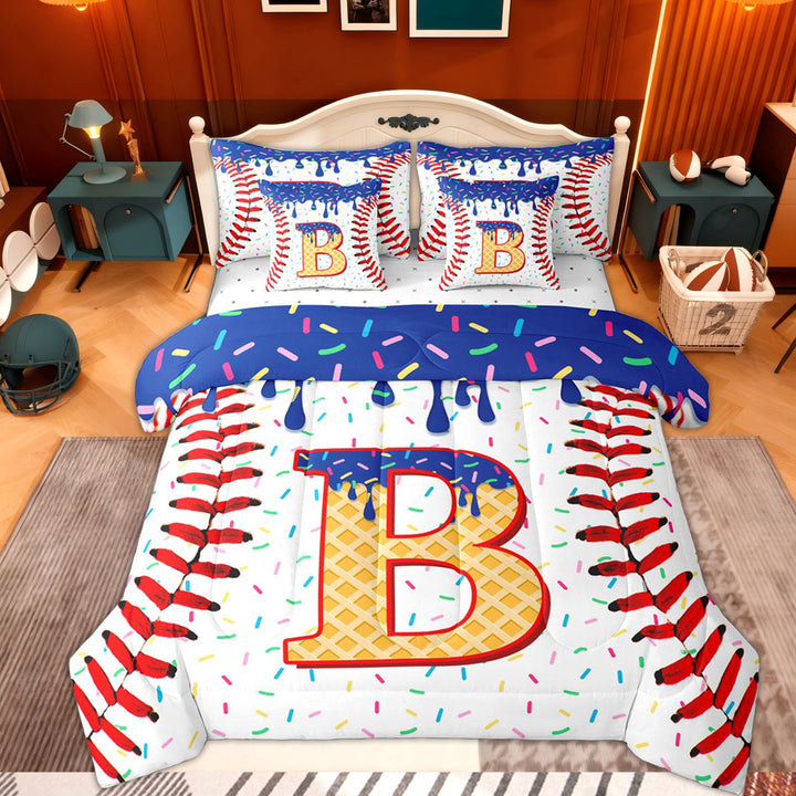 Erosebridal Orange Monogrammed D Twin Bedding Sets 7-Piece, Sport Baseball Bedding Comforter Set, Kids Boys