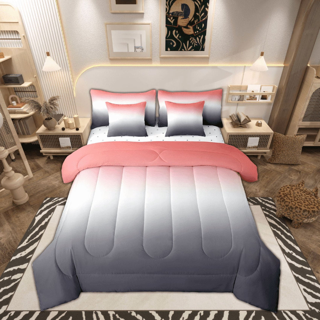 Erosebridal Colorful Ombre Comforter Set King Size,Grey White Pink Gradient 7 Piece Bed in a Bag,Abstract Modern Art Down Comforter Bedroom Decor,Watercolor Comforter Soft Warm Quilt Duvet Insert