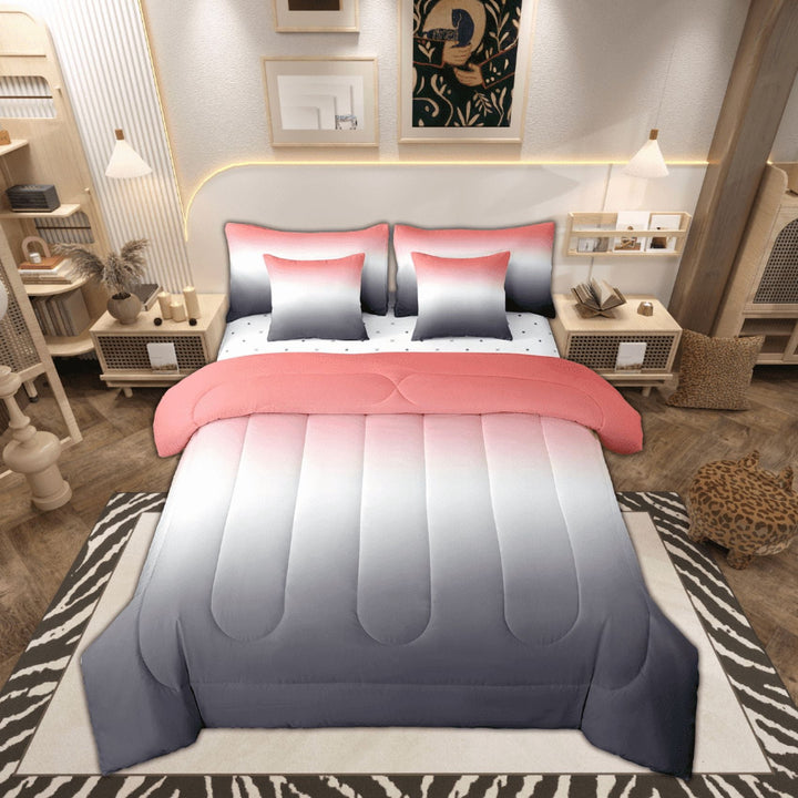 Erosebridal Colorful Ombre Comforter Set King Size,Grey White Pink Gradient 7 Piece Bed in a Bag,Abstract Modern Art Down Comforter Bedroom Decor,Watercolor Comforter Soft Warm Quilt Duvet Insert