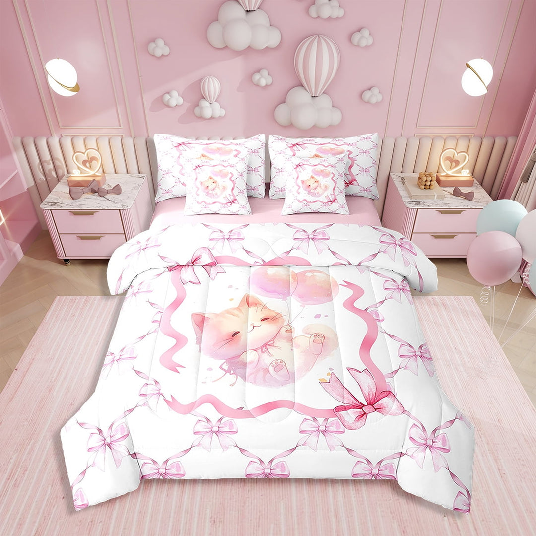 Erosebridal 7 Piece Bed in a Bag Twin Size Comforter Set Pink Bowknot Bedding Set,Girly Bow Knot Reversible Bed Set,Cute Animal Comforter with Sheet Set,All Season