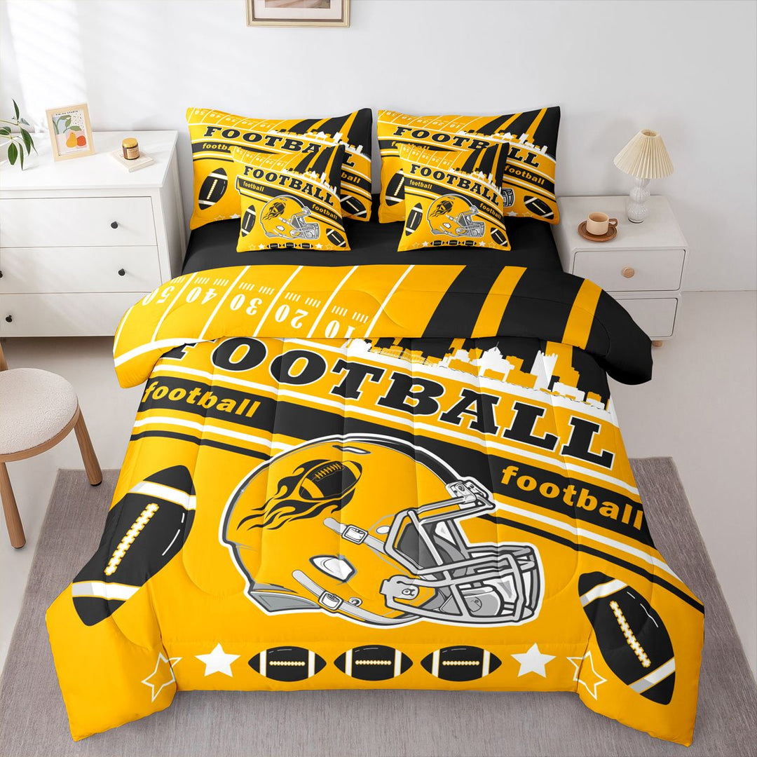 Erosebridal Football 7 Pieces Comforter Sets Full Size For Kids Boys,Pittsburgh Bedding Set For All Season,Gifts For Football Fans,Football City Bed In A Bag With Comforter Sheets