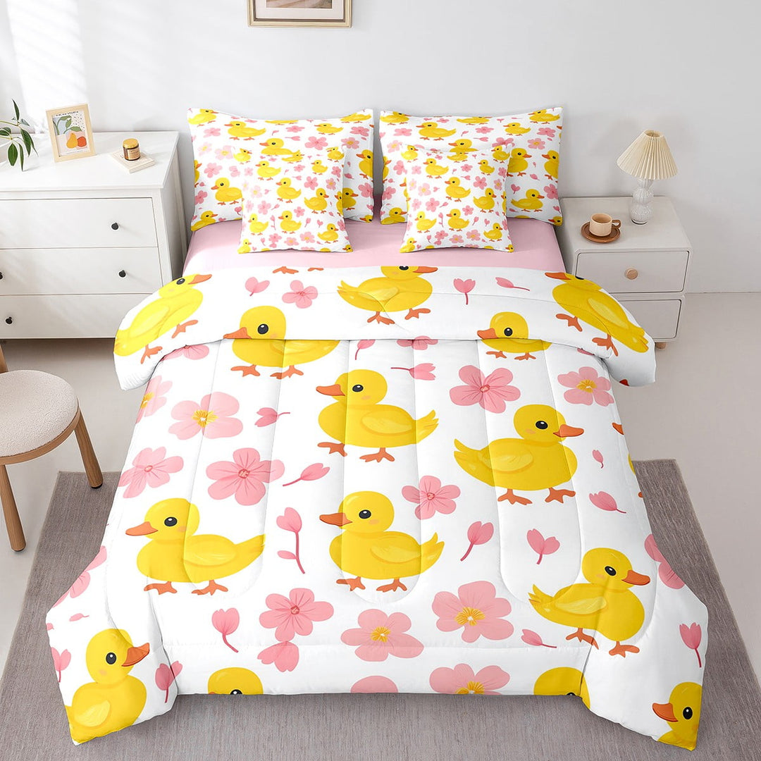 Erosebridal Pet Duck Bed in a Bag Full size, Cherry Blossoms Bed Set, Cute Animal Reversible Bedding Full Size, Lightweight Room Decorative, 7 Pieces