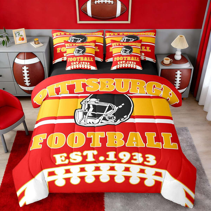 Erosebridal Sports Theme Bedding Sets Twin Size 7-Piece, Bedroom Decor, Black Navy, Pittsburgh