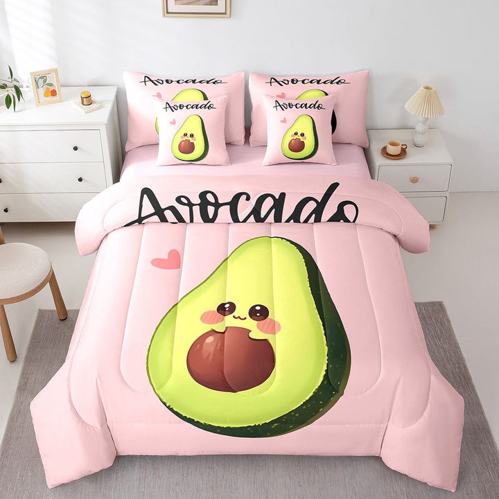 Erosebridal Cute Avocado Bed in a Bag Full size,Kawaii Fruit Bed Set,Pink Green Bedding Full Size,Breathable Kids Bedroom Decor,Reversible,7-Piece