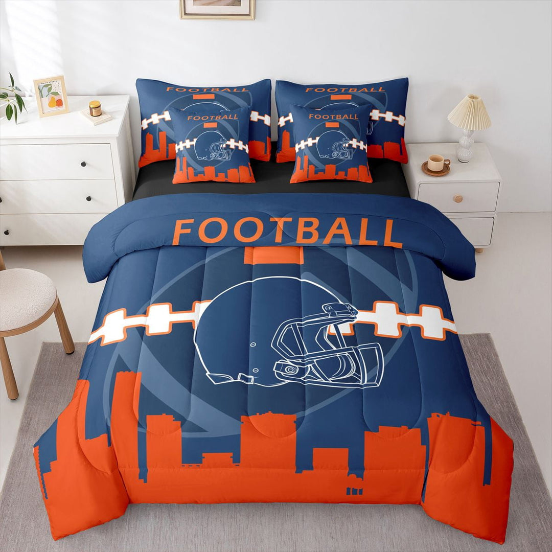 7 Pcs Comforter Set Queen Size,Football City Bed in a Bag with Flat Sheet and Fitted Sheet and Adults,Sports Bedding Set with Pillowcase and Sham(Denver)