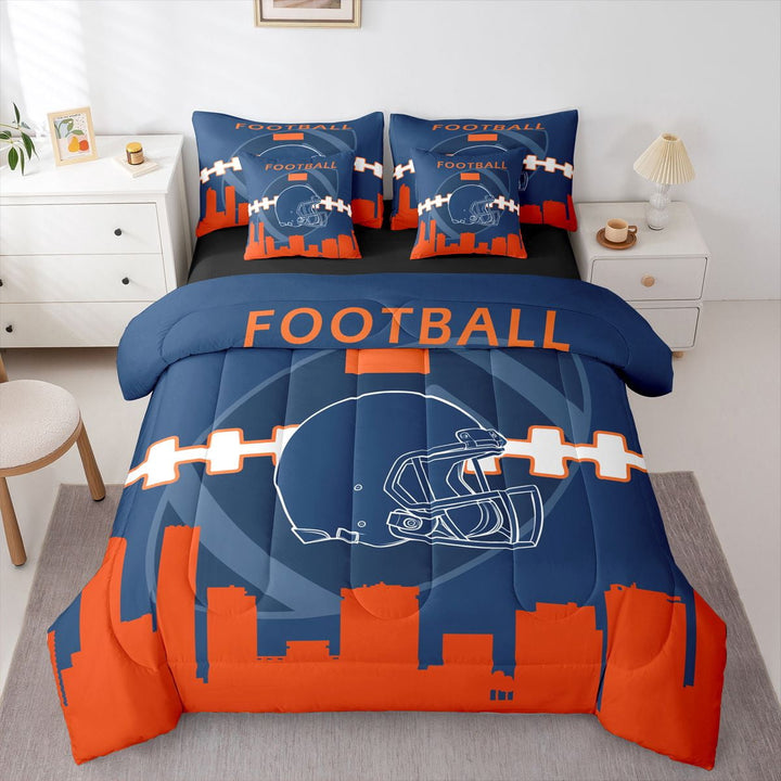 7 Pcs Comforter Set Queen Size,Football City Bed in a Bag with Flat Sheet and Fitted Sheet and Adults,Sports Bedding Set with Pillowcase and Sham(Denver)