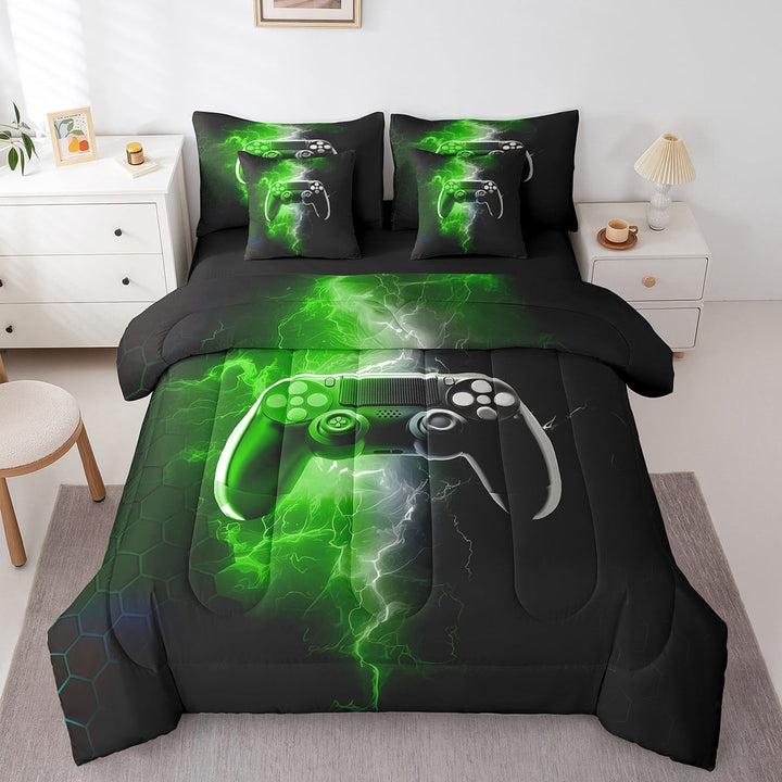 Erosebridal Boys Gamepads Bedding Sets Twin Size,Geometric Honeycomb Comforter Sets with Sheets,Gradient Lightning Bed in a Bag Twin size,Microfiber Abstract Bedroom Decorative,Reversible,7pcs