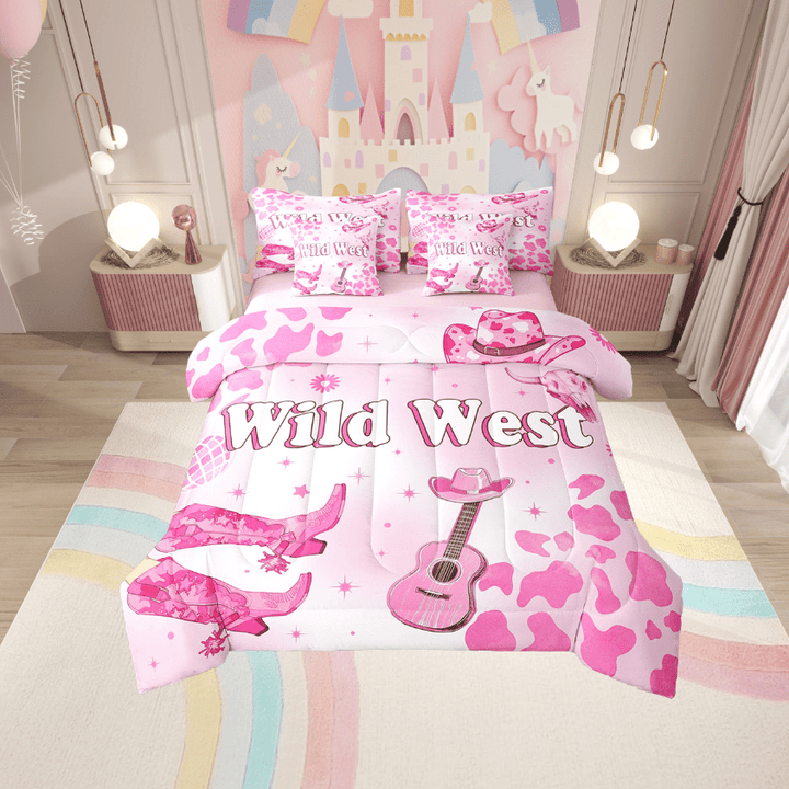 Erosebridal Guitar Boots Bedding Sets Twin Size,Disco Ball Comforter Sets with Sheets,Western Theme Bed in a Bag Twin size,Microfiber Music Room Decorative,Reversible,7pcs