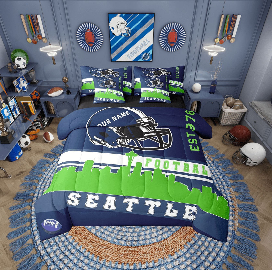 Erosebridal Teens Soccer Bedding Twin Size, American Football Seattle Bedding Sets Twin Size, Eat Sleep Decor, Reversible