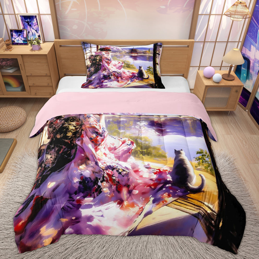 Erosebridal Japanese Princess Kids Twin Comforter Sets, Ancient Geisha Bedding Set, 2 Pieces