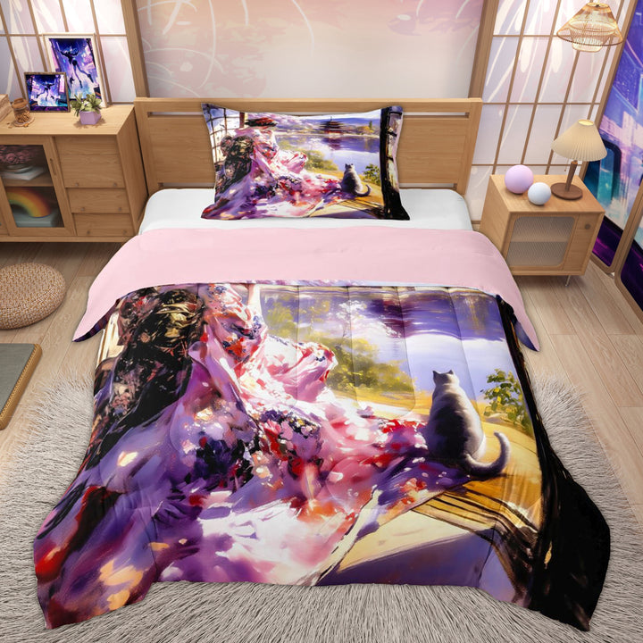 Erosebridal Japanese Princess Kids Twin Comforter Sets, Ancient Geisha Bedding Set, 2 Pieces