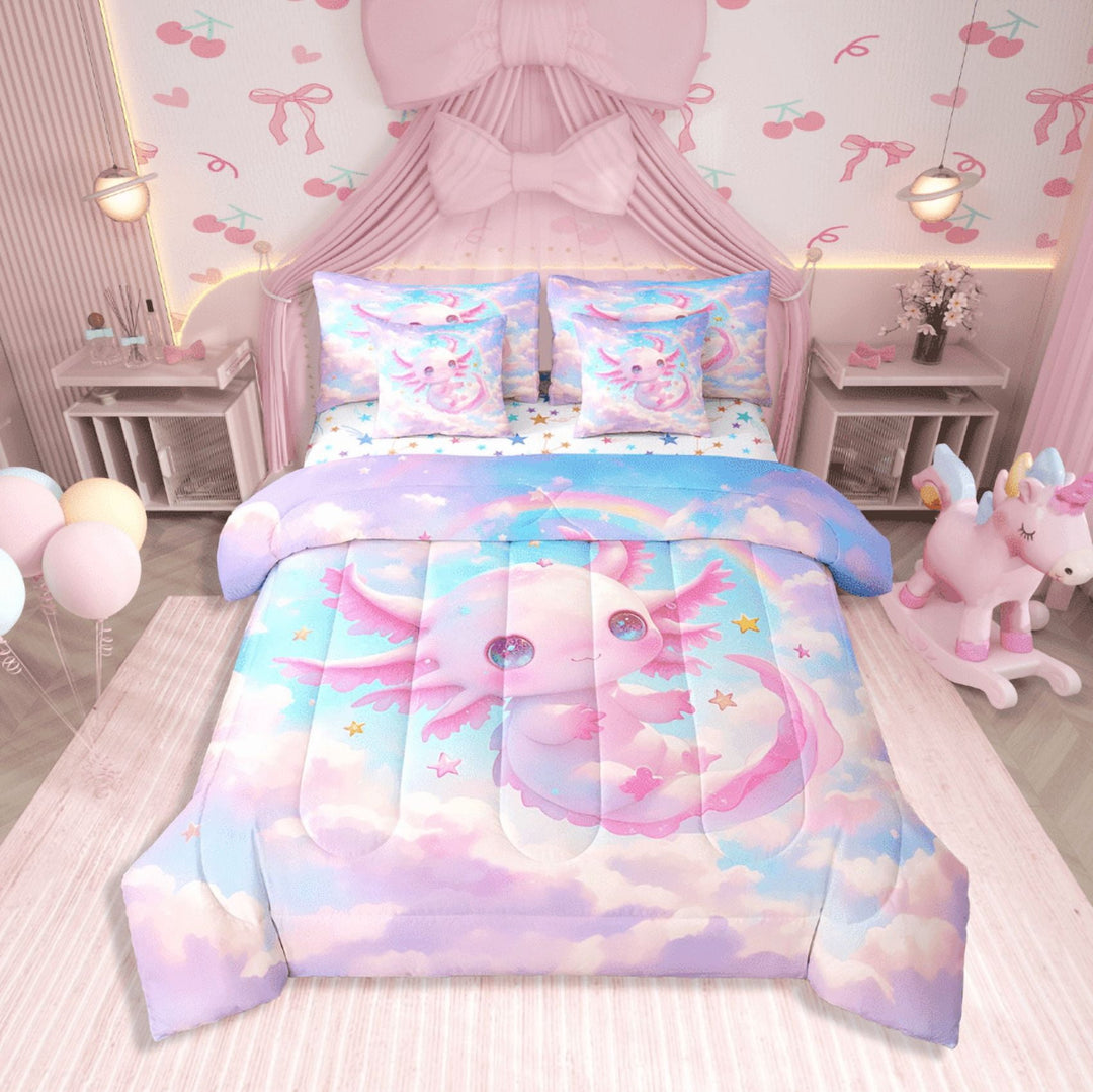 Erosebridal Axolotl Bed In A Bag Full Size,Cartoon Starss Bed Set,Animal Decoraiton,Reversible,Breathable,7-Piece