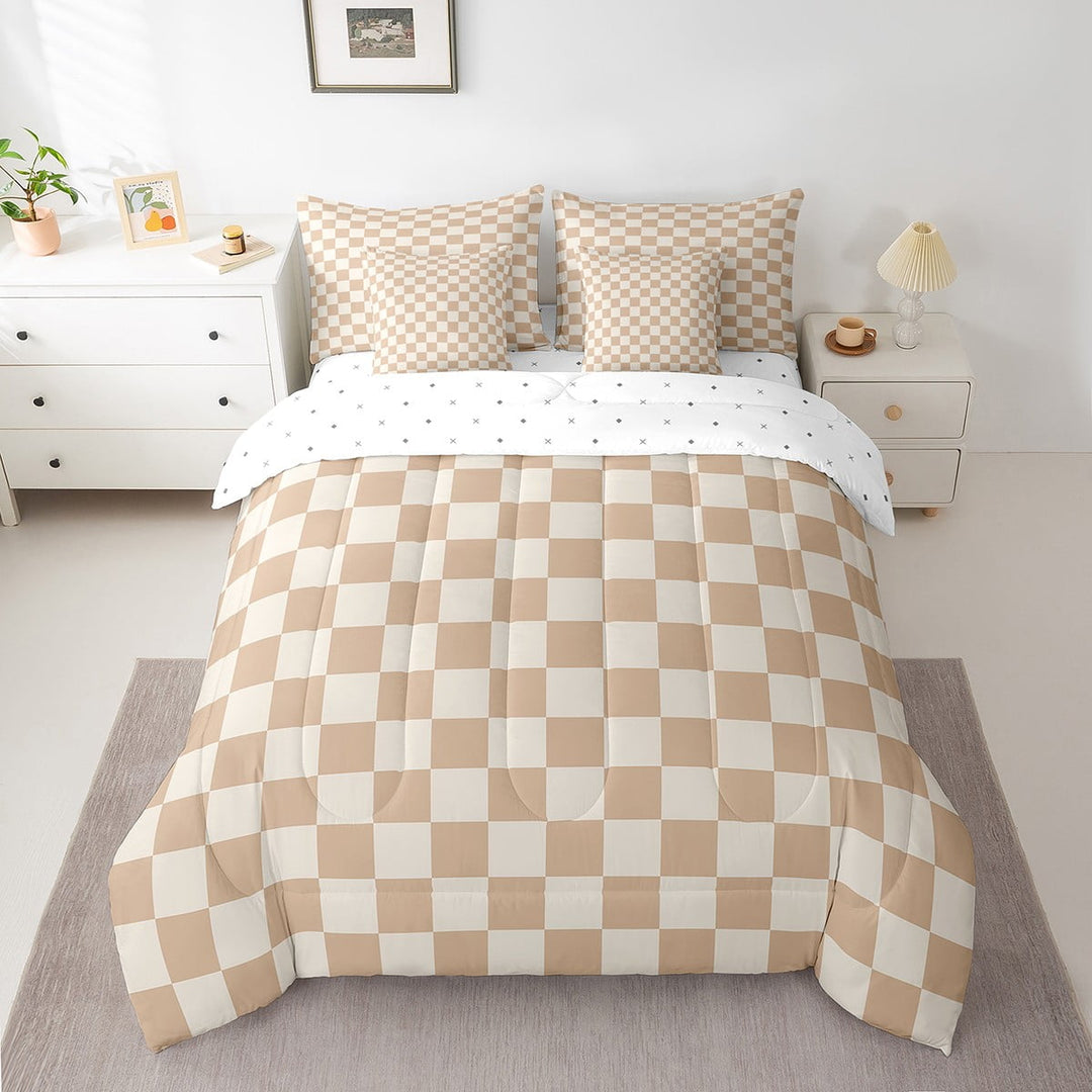 Erosebridal Vintage Checkered Bedding Twin Size, Square Geometric Bed in a Bag Twin size, Buffalo Check Decor, Reversible